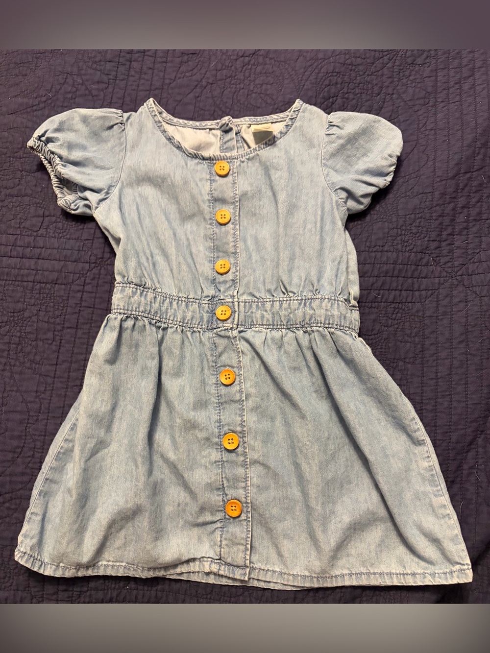 Light Blue Denim Button-Front Kids Dress